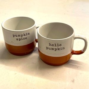 Hello Pumpkin Spice Fall Coffee Mug Set of 2 Ceramic